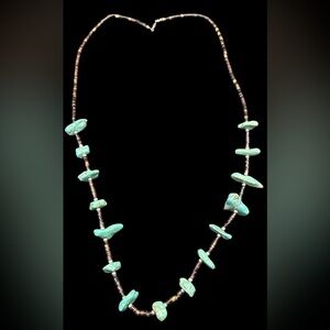 Vintage Santo Domingo Style Heishi Turquoise Olive Shell Necklace 31”